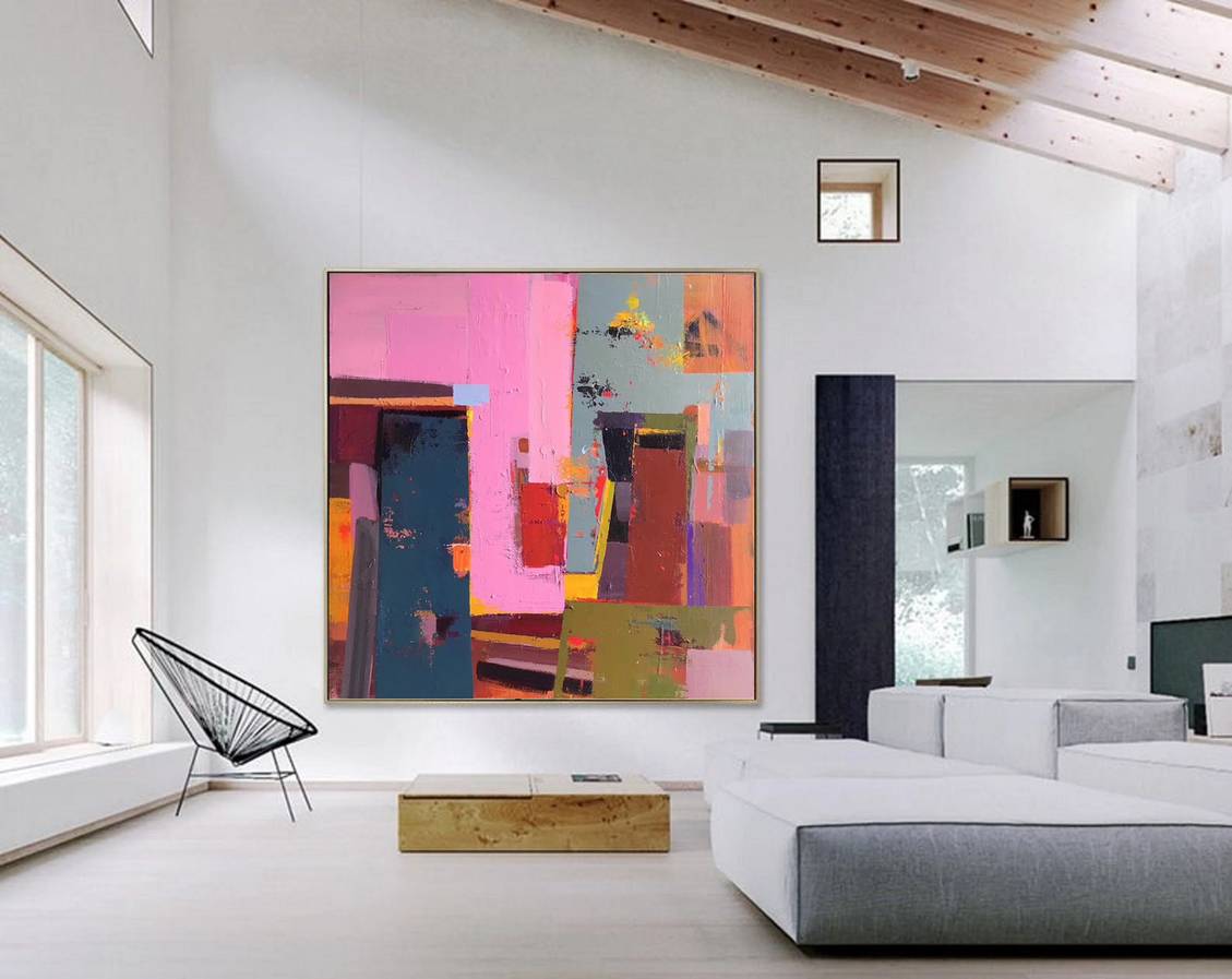 Red Original Entryway Pink Abstract Canvas Artwork S30X2